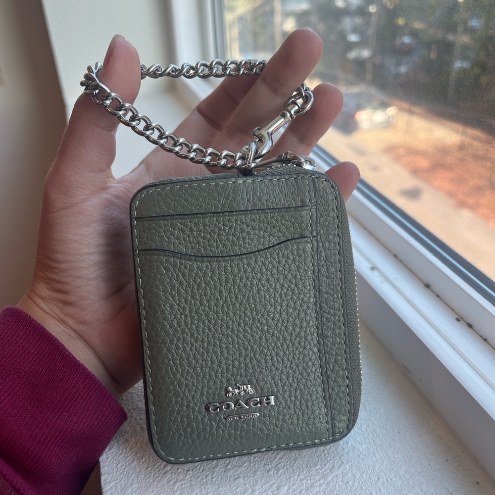 Coach Dark Sage Leather Card Holder - Picture 2 of 7